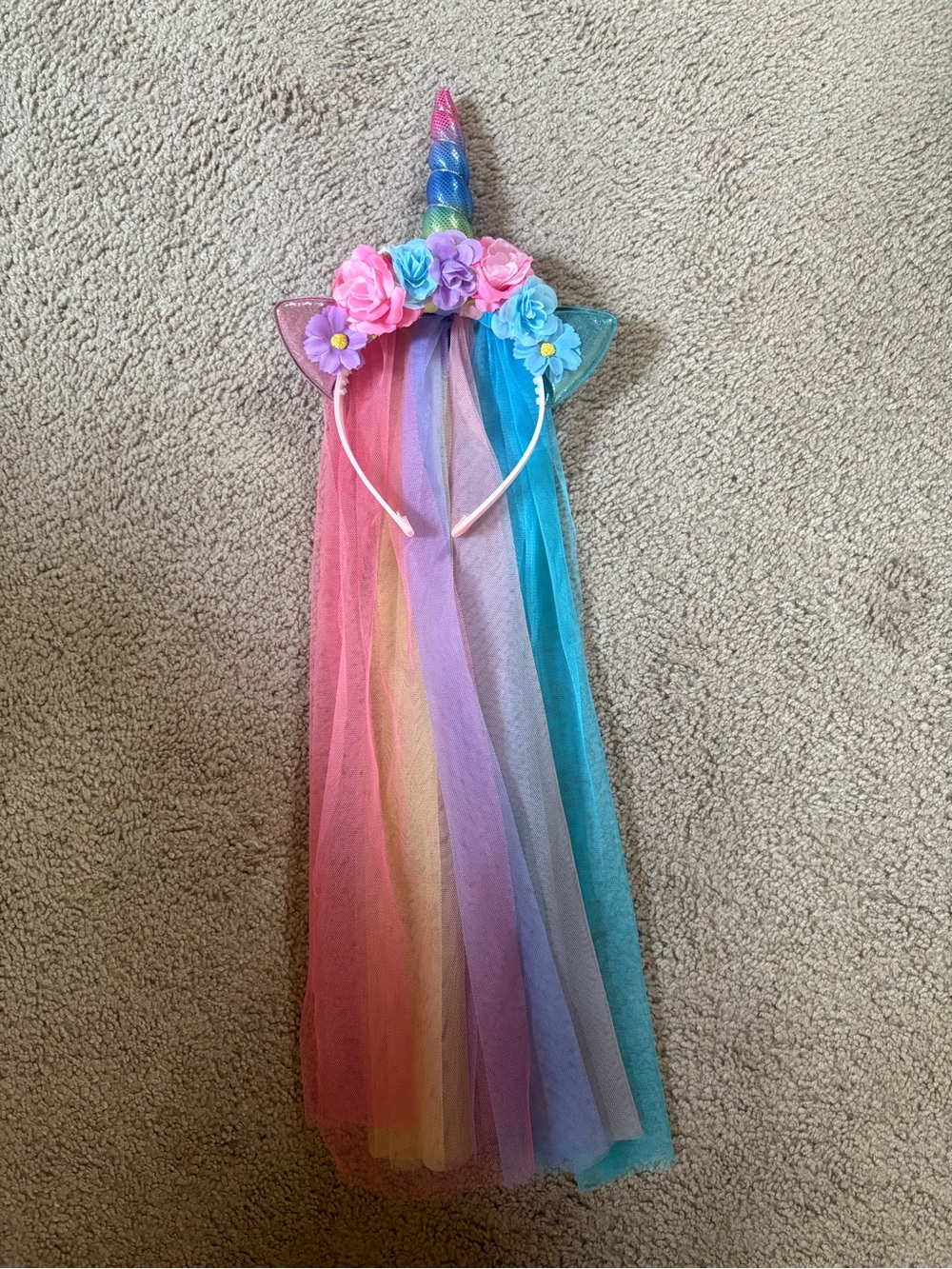 Rainbow Unicorn Headband with Floral Accents